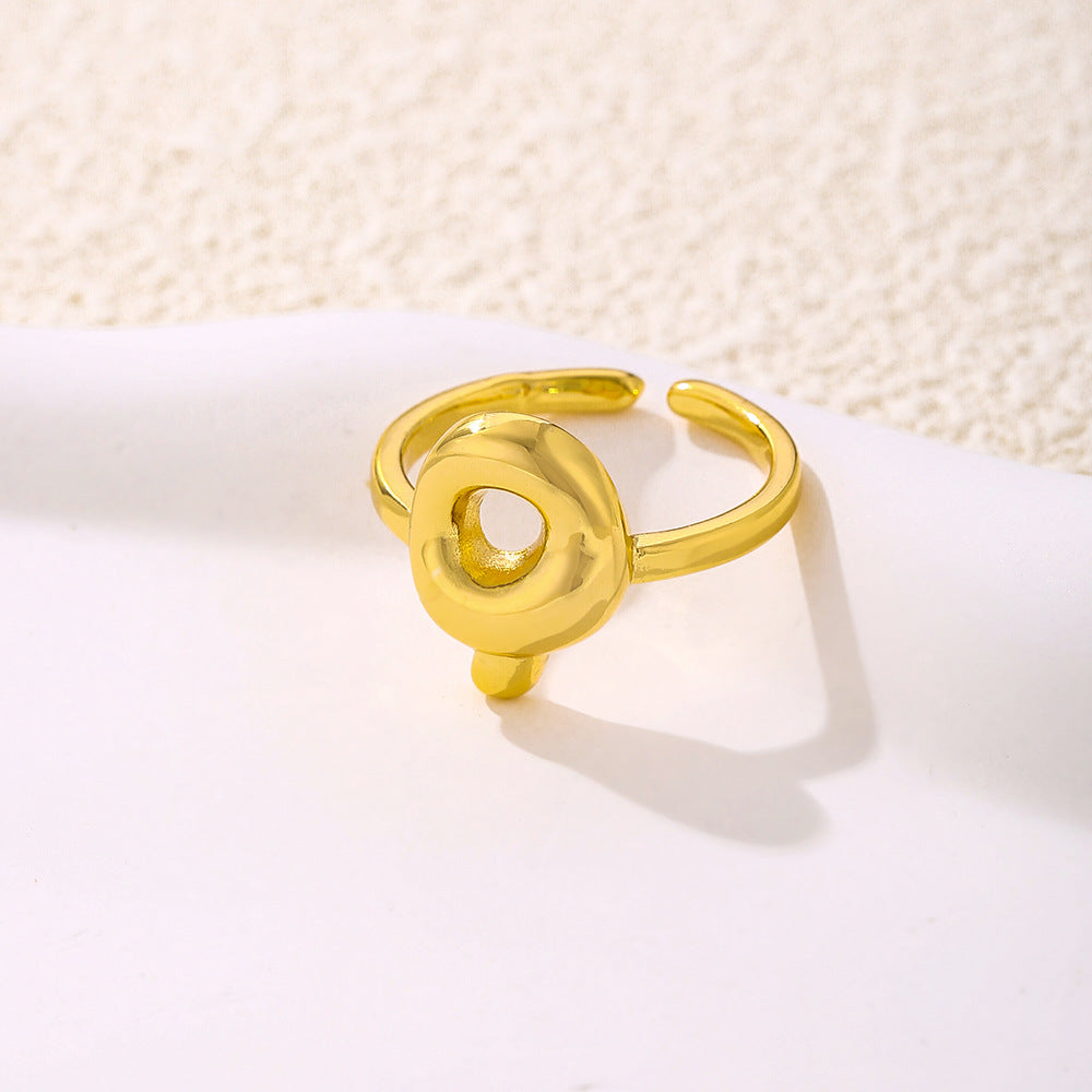 Anello da donna minimalista a forma di lettera in rame placcato oro Anello regolabile aperto Gioielli di lusso fatti a mano