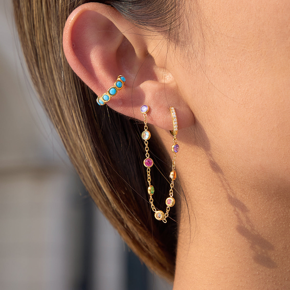 Elegant Geometric Stainless Steel Plated Rhinestone Tassel Earrings for Women