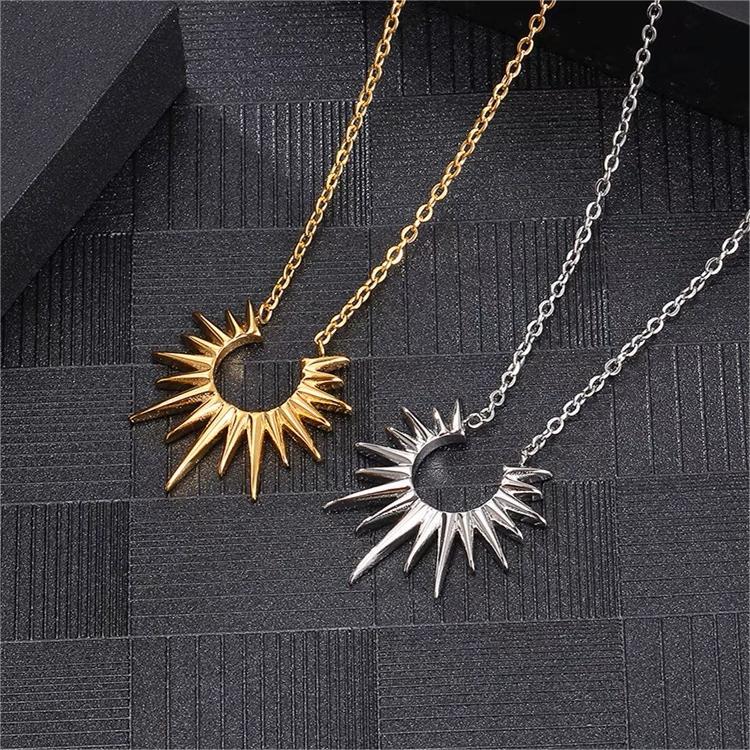 Minimalist Sunflower Pendant Necklace for Women with Geometric Shape Titanium Steel Chain and 18K Gold Plating