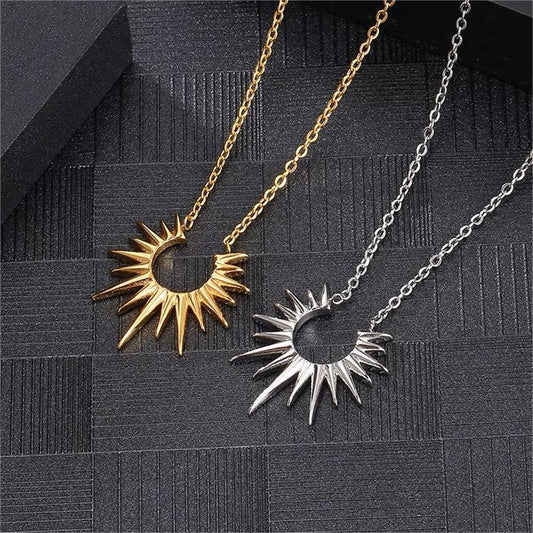 Minimalist Sunflower Pendant Necklace for Women with Geometric Shape Titanium Steel Chain and 18K Gold Plating