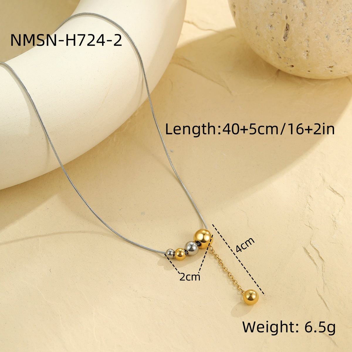 Fashionable OL Style Geometric Bead Necklace with Y-Shape Chain Stainless Steel Plated 18K Gold Tone Locket Necklace for Women