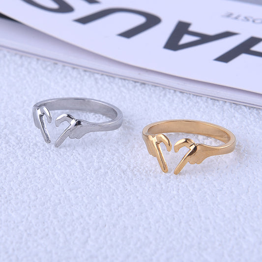 Minimalist Heart-Shaped Titanium Steel Open Ring with Plated Finish for Women