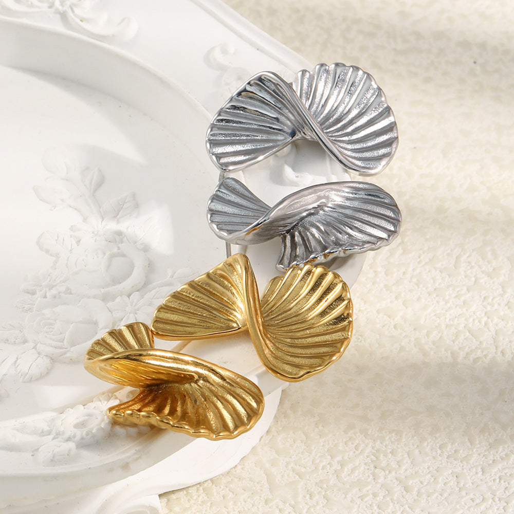 Minimalist Geometric Stainless Steel 18K Plated Twisted Fan-Shaped Earrings for Women