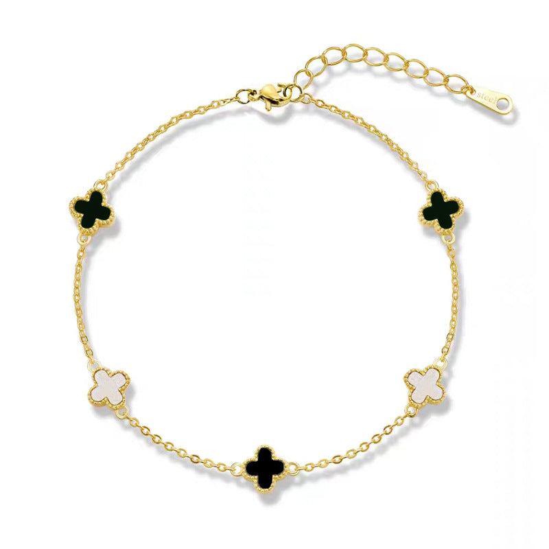 Collana Minimalista a Doppio Lato in Acciaio al Titanio con Trifoglio Portafortuna e Placcatura in Oro per Donna e Uomo, Ciondolo Geometrico, Catena per Clavicola