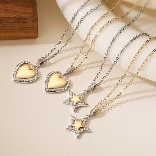Collar Minimalista con Colgante de Corazón y Estrella en Cobre con Baño de Oro Real e Incrustaciones de Zirconia para Mujer