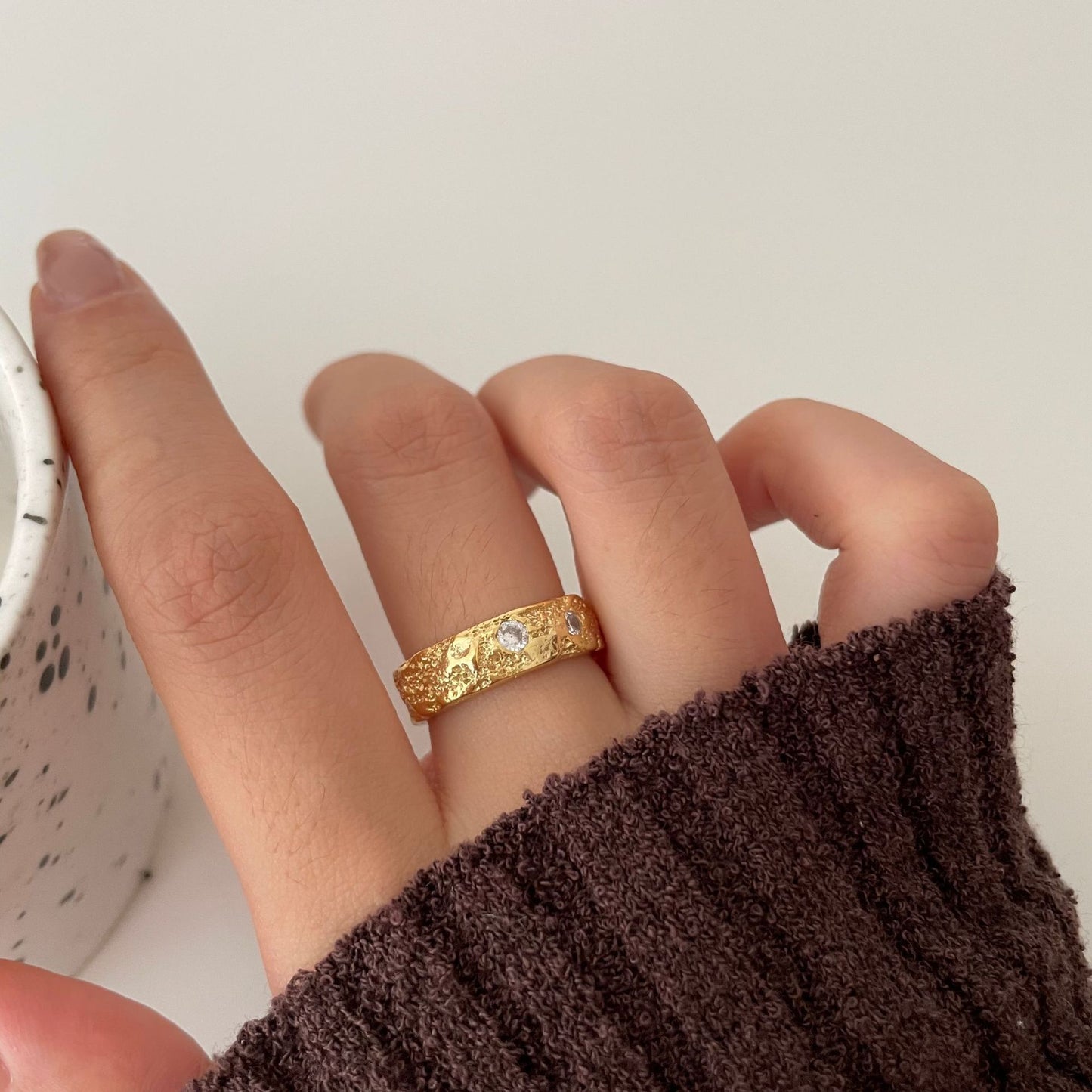 Anello da donna in argento sterling 925, con superficie rotonda geometrica a forma di luna