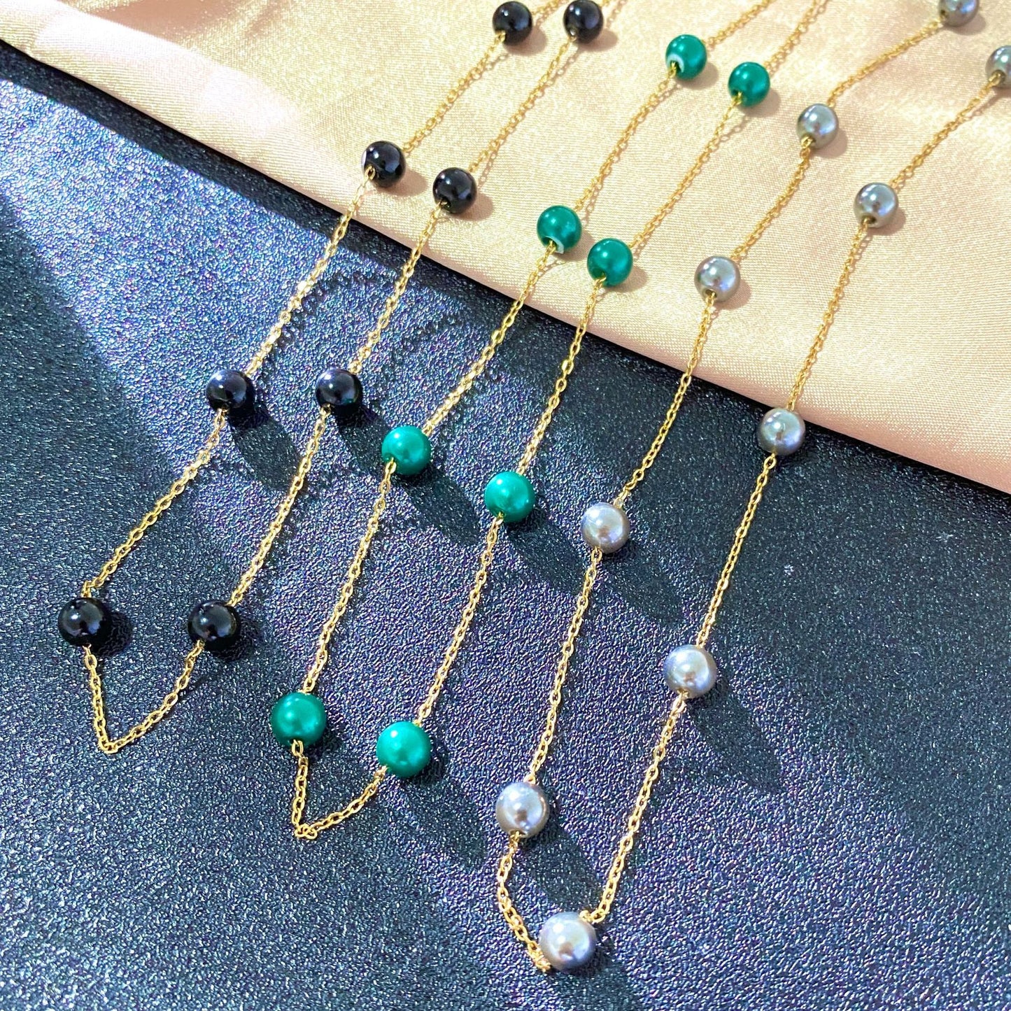 Minimalist Luxury Geometric Pearl Ball Chain Necklace for Women