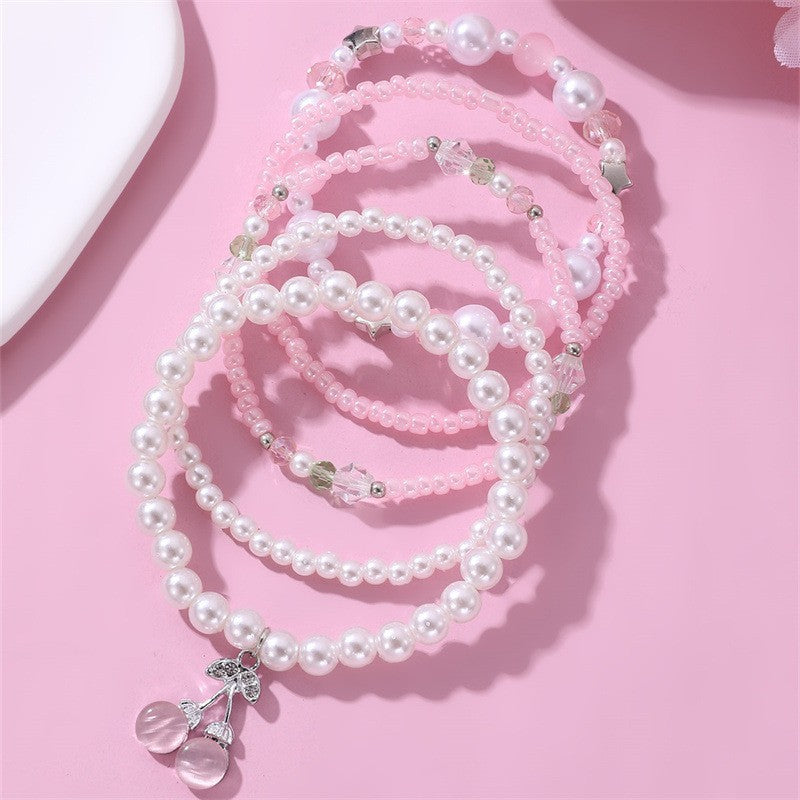 Pulsera de resina con colgante de cereza hecha a mano para niñas, diseño de estrella estilo princesa