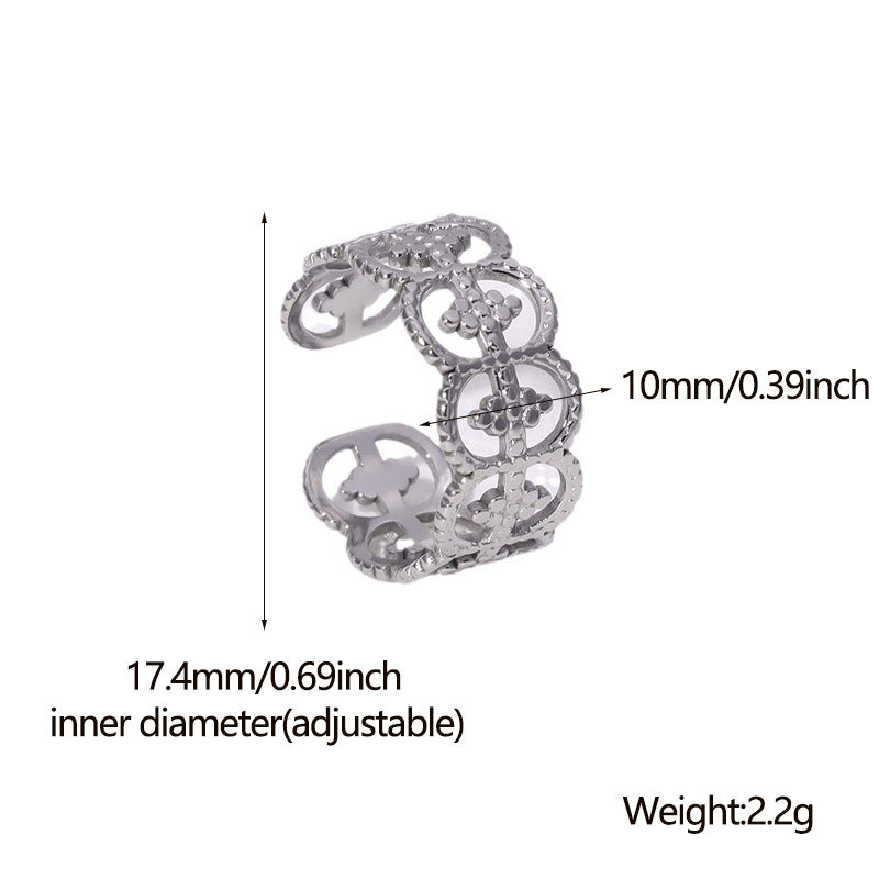 Vintage Adjustable Stainless Steel Geometric Open Ring for Women with Plated Finish