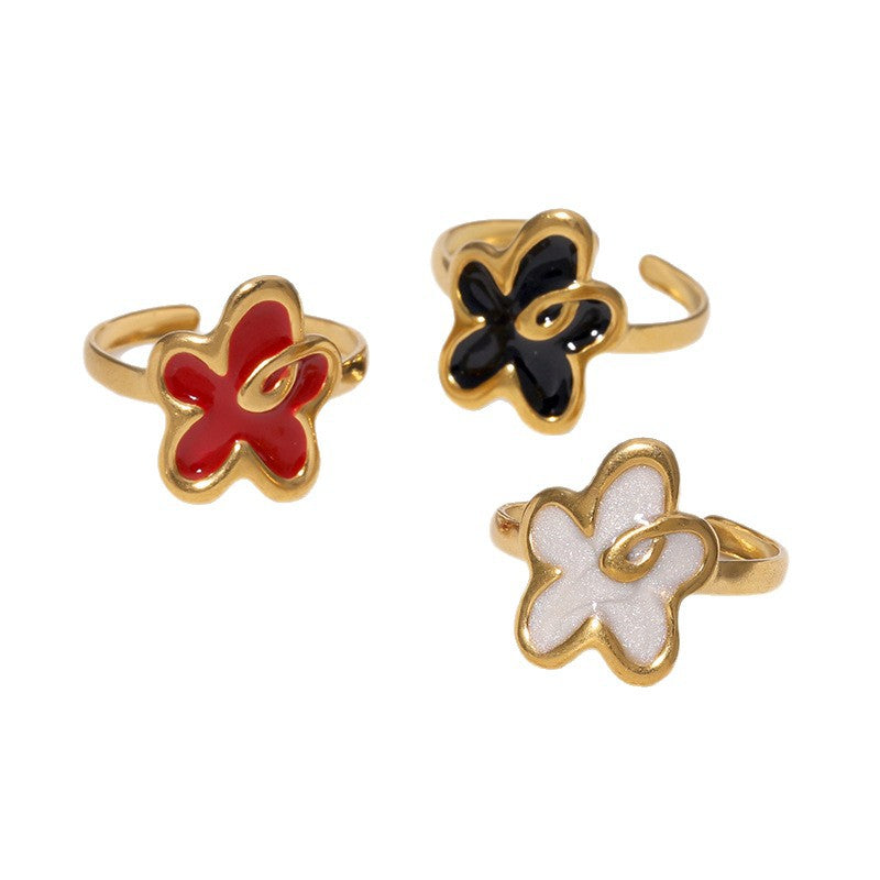 Minimalist Floral Open Ring 18K Gold Plated Stainless Steel Fashion Jewelry for Women