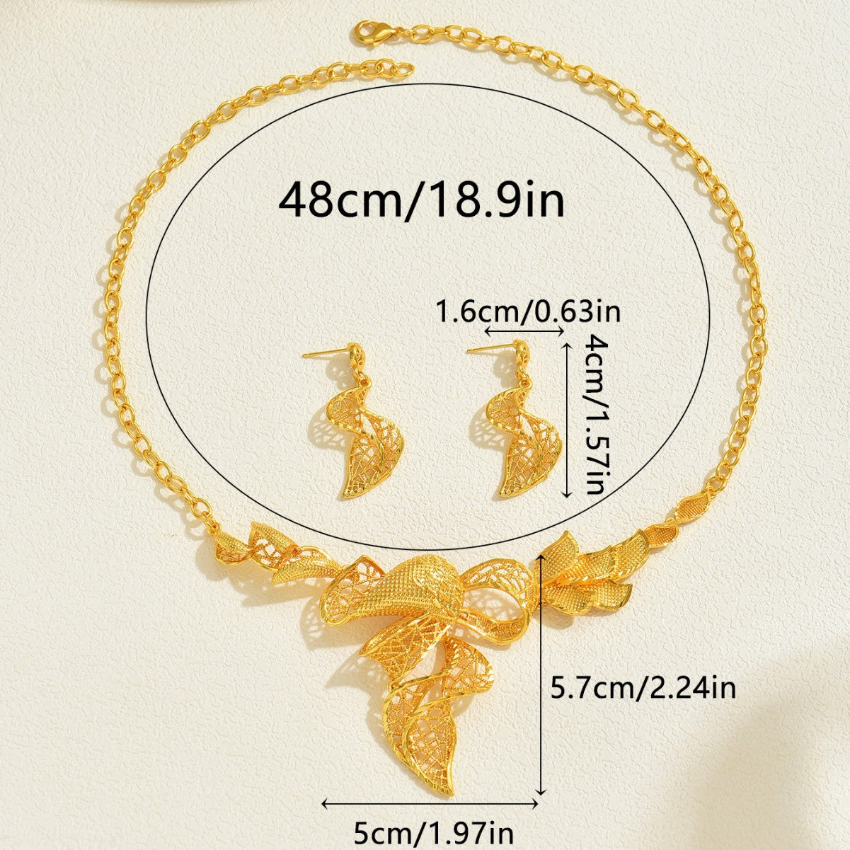 Juego de collar largo con diseño de torsión arrugada geométrica de aleación y pendientes a juego para mujer