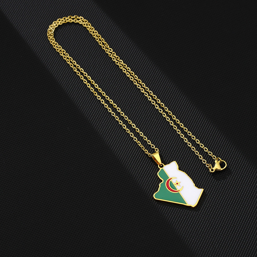 Collana pendente geometrica vintage in acciaio inossidabile con finitura smaltata unisex