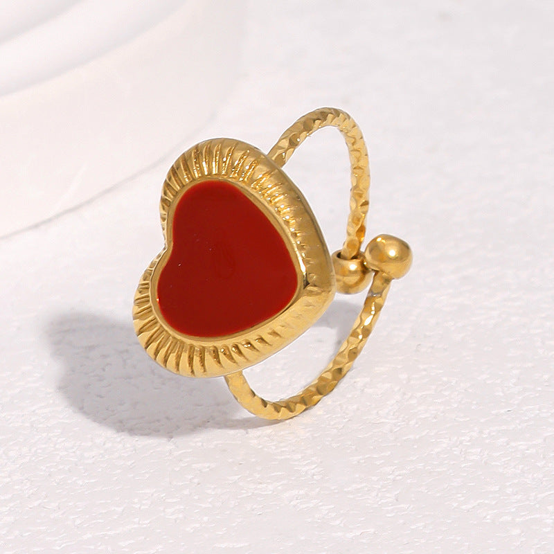 Anello minimalista da donna in acciaio inossidabile placcato oro 18K con cuore aperto