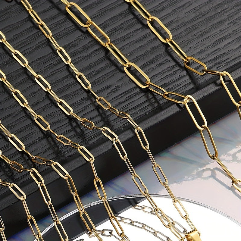 Collana a Catena Geometrica a Maglie in Acciaio Inossidabile Lucido per Donne e Uomini con Ciondolo in Acciaio al Titanio, Regalo di Gioielleria Minimalista per l'Uso Quotidiano