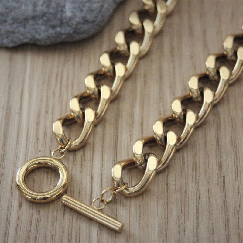 Punk Minimalist Geometric Stainless Steel Necklace with Gold Plated Titanium Steel Pendant for Women and Men