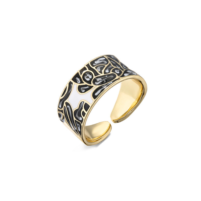 18K Gold Plated Brass Geometric Drip Oil Ring with Cubic Zirconia for Women