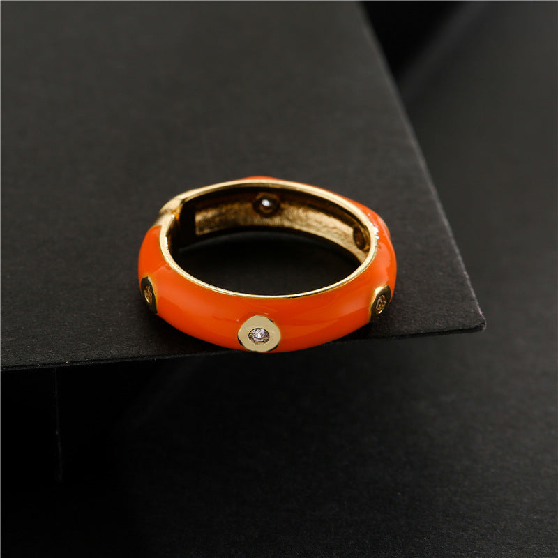 Geometric Drip Oil Brass 18K Gold Plated Cubic Zirconia Inlay Open Ring for Women