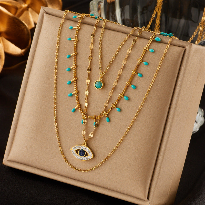 Collar de Moda de Inspiración Vintage para Mujer con Diseño de Capas Irregulares, Cadena de Serpiente de Acero de Titanio con Motivos de Luna y Estrella