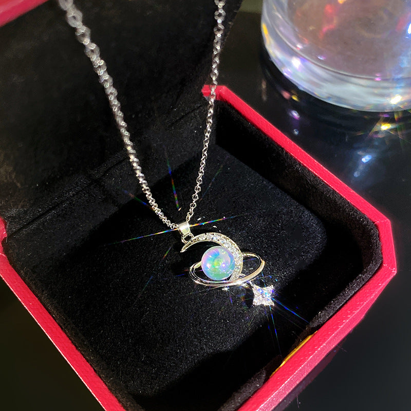 Sporty Sweet Micro-Set Cubic Zirconia Fruit Square Pendant Titanium Steel Cable Chain Necklace