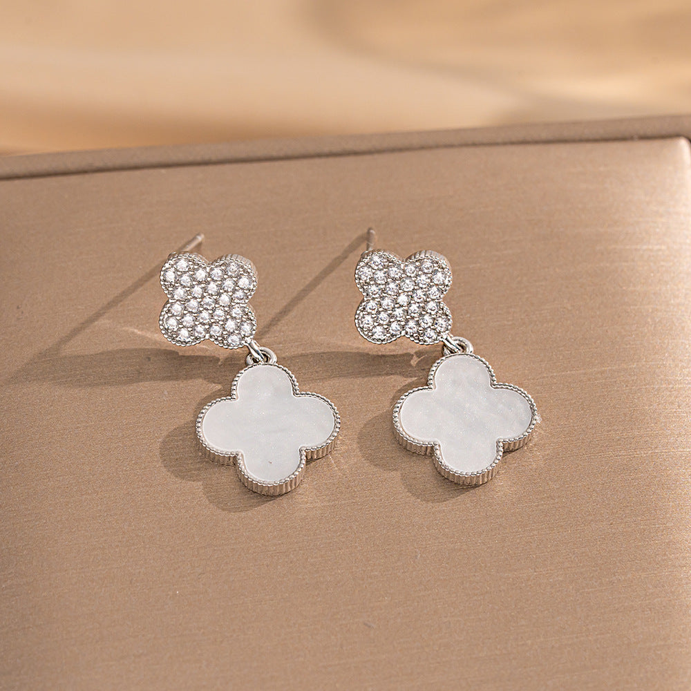 Set collana di lusso in acciaio al titanio geometrico con dettagli in strass micro-pavé e catena a maglie ovali per donna