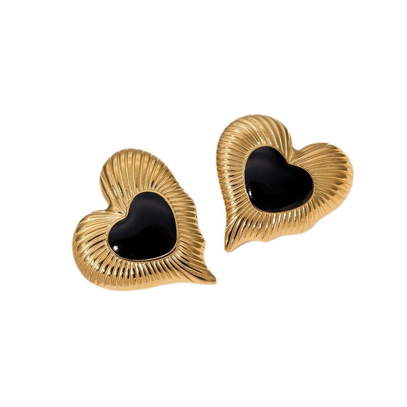 Orecchini a Cuore in Stile Retrò Francese in Acciaio Inossidabile con Placcatura in Oro da Donna