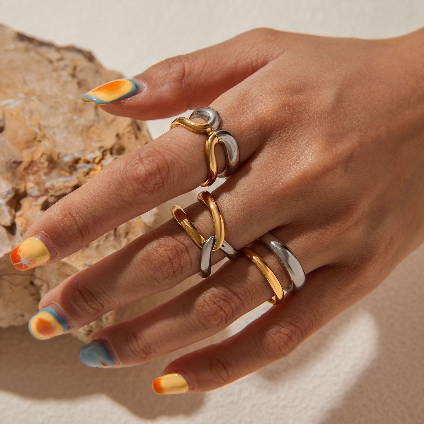 Geometric Plated Stainless Steel Ring for Women