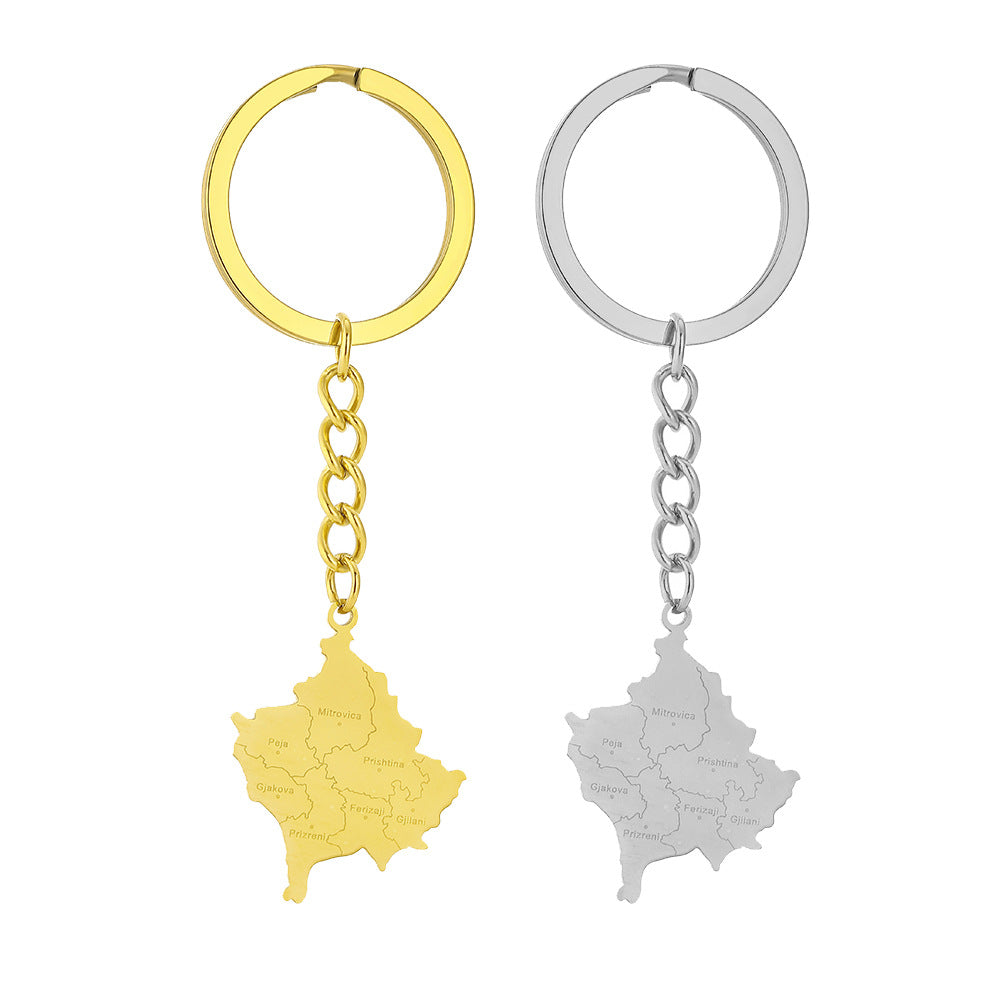 Portachiavi con ciondolo a tema Kosovo in acciaio inossidabile alla moda per uomo e donna, design urbano minimalista con finitura metallica premium