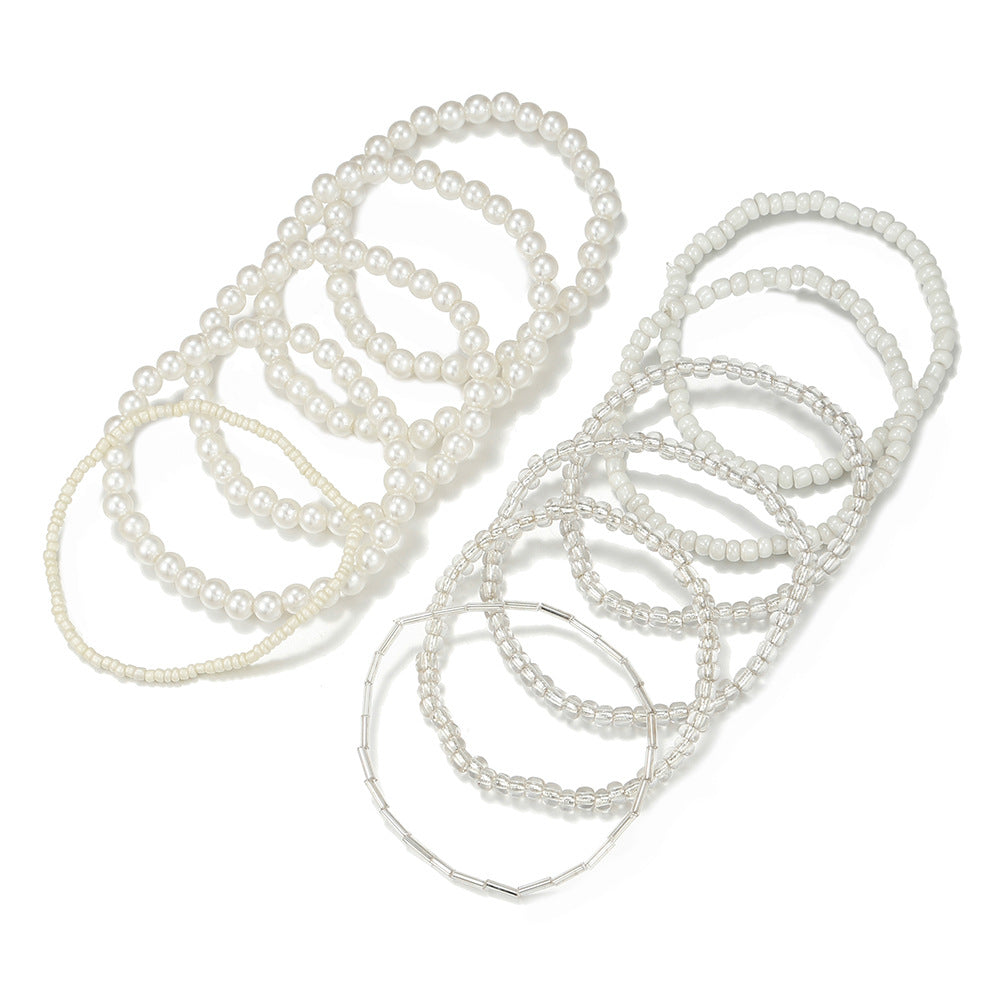 Geometric Multi-Layer Pearl Beaded Bracelet Set