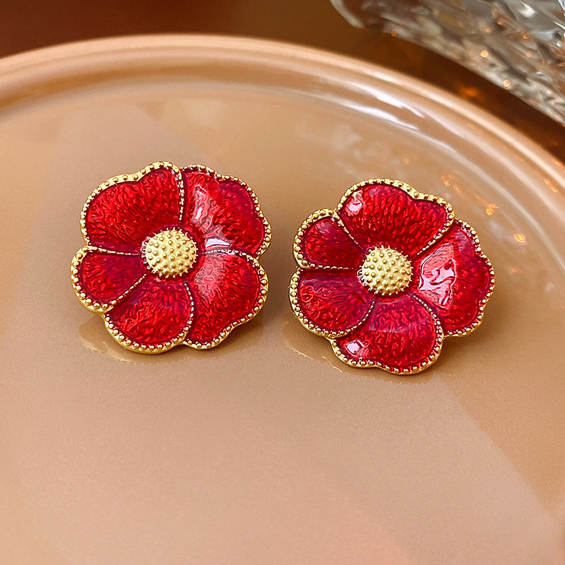 Vintage Floral Alloy Earrings with Enamel Finish for Women Fashionable and Elegant Stud Earrings