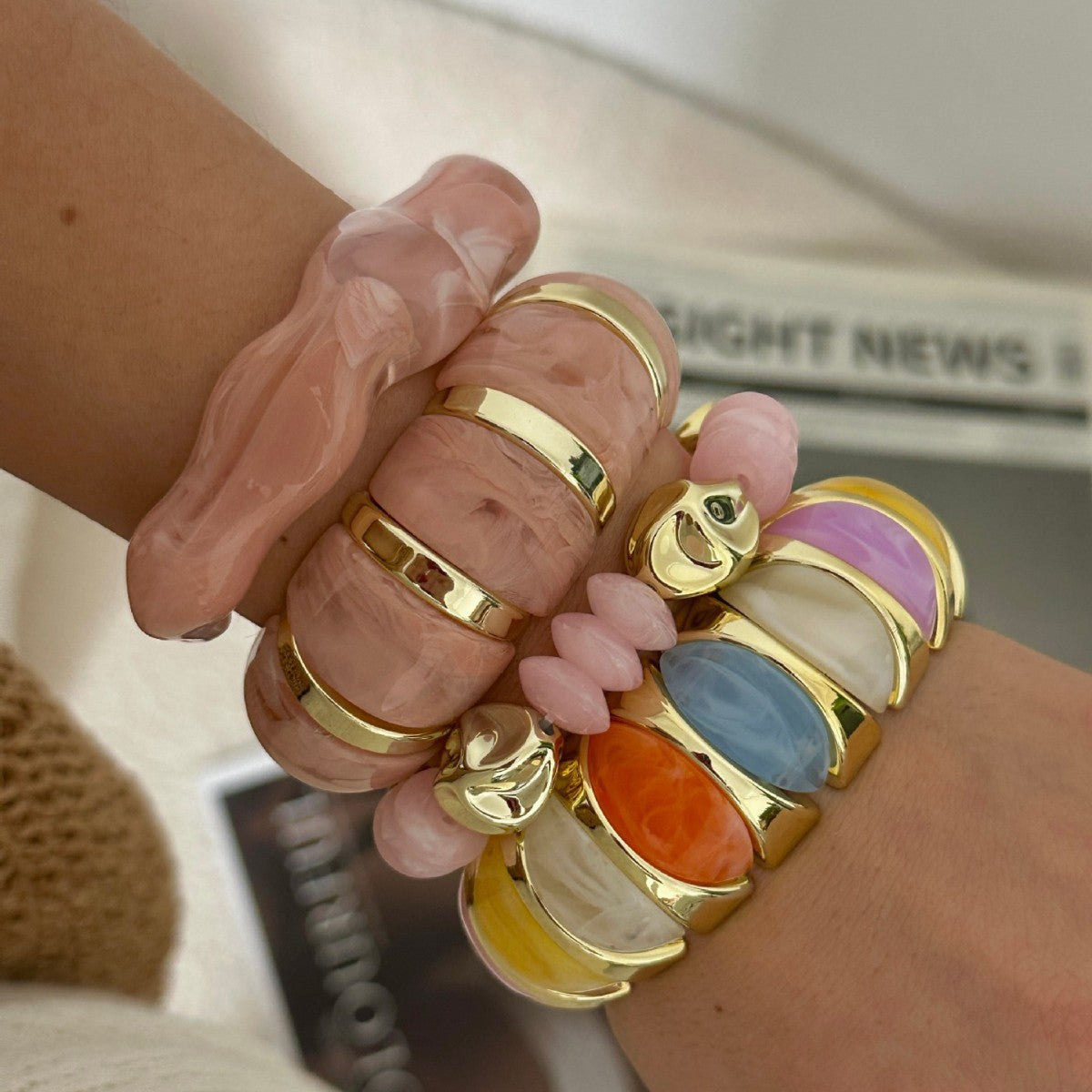 Geometric Plated Acrylic Wide Cuff Bracelet