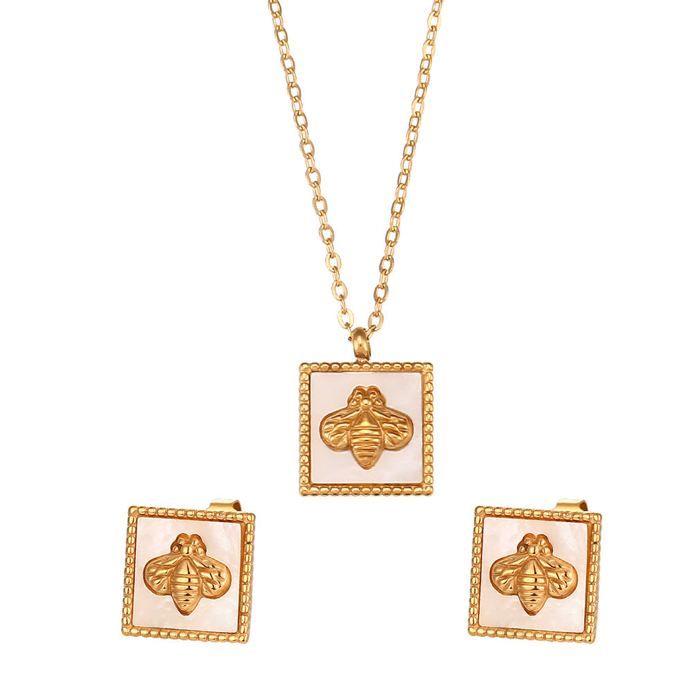Minimalist Geometric Bee Pendant Necklace for Women in Stainless Steel with Titanium Steel Charm and Electroplated Finish