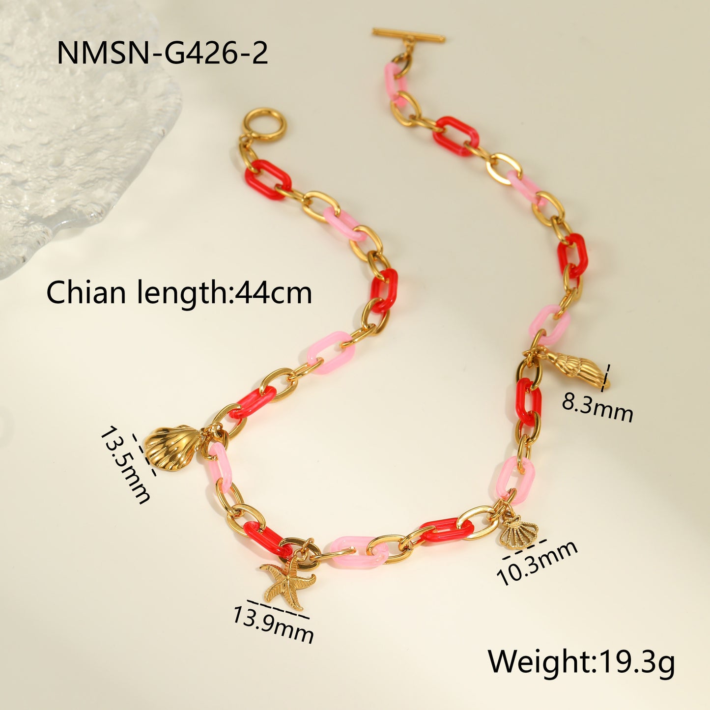Collar de Acero de Titanio con Cadena de Resina Temática Oceánica a la Moda con Colgante de Concha y Estrella de Mar para Mujer