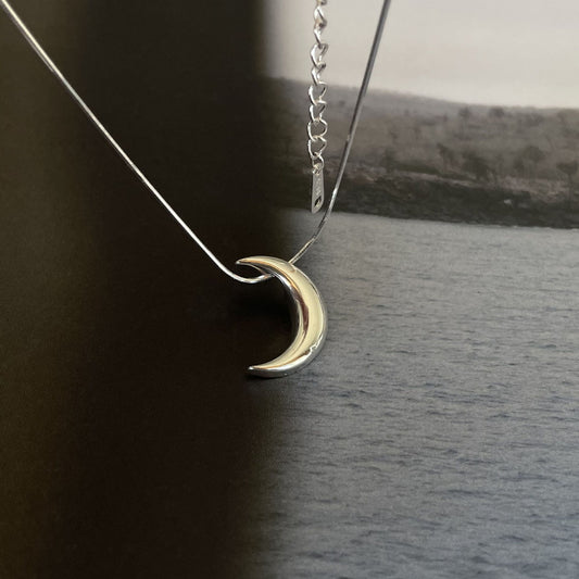 Minimalist Moon Pendant Necklace in 925 Sterling Silver with Geometric Accent