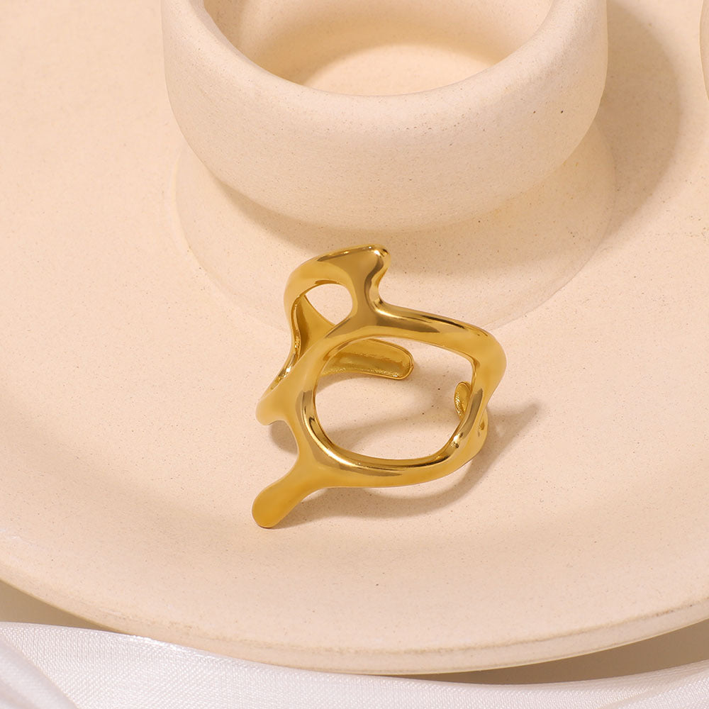 Minimalist Geometric Stainless Steel Adjustable Ring with Plated Finish for Unisex Wear