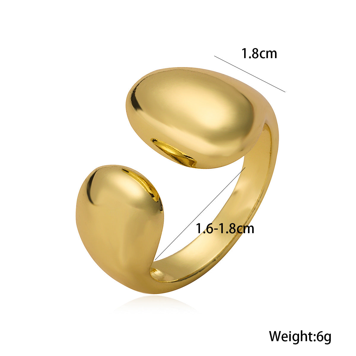 Anello aperto geometrico minimalista da donna in rame placcato oro con finitura liscia
