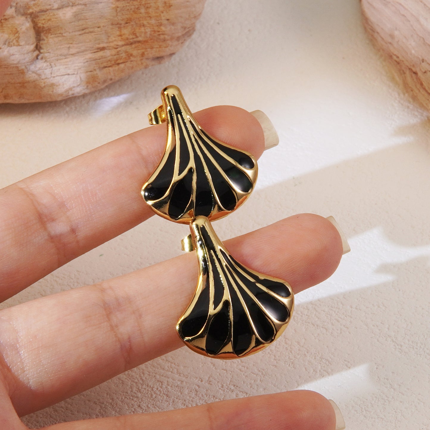 Vintage Geometric Fan Shape Plated Titanium Steel Earrings for Women