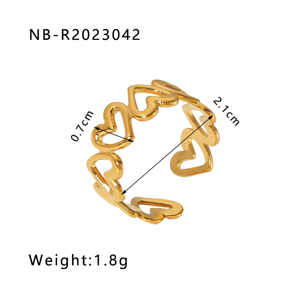 Minimalist Heart-Shaped Geometric Stainless Steel Open Ring for Women with 18K Vacuum Plating Finish