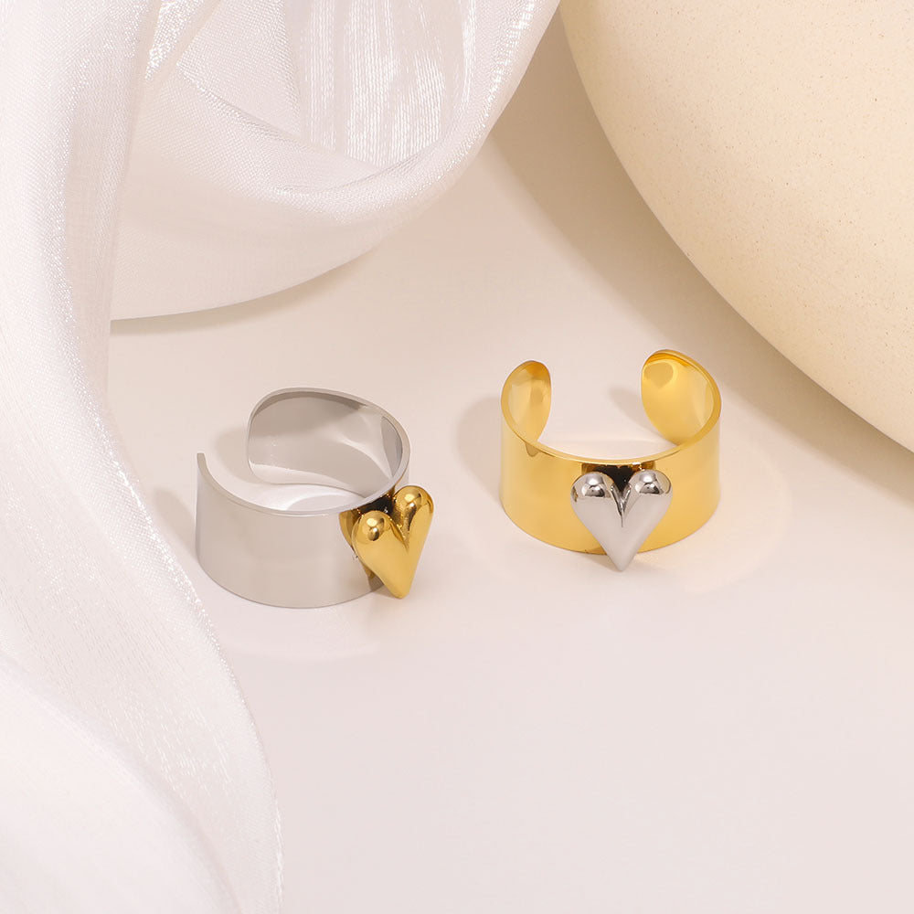 Anillo INS de Corazón Abierto Geométrico de Acero Inoxidable con Baño de Oro y Plata para Mujer