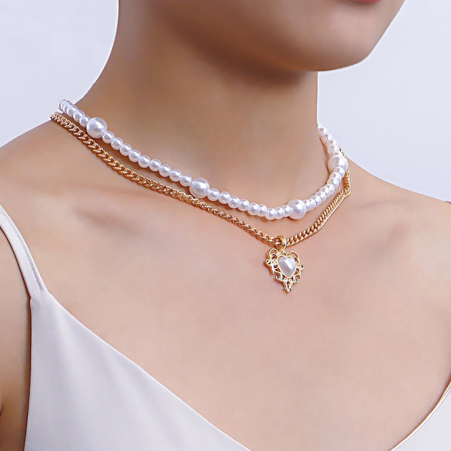Minimalist Double-Layer Alloy Heart Pendant Necklace for Women with Plated Finish and Adjustable Length