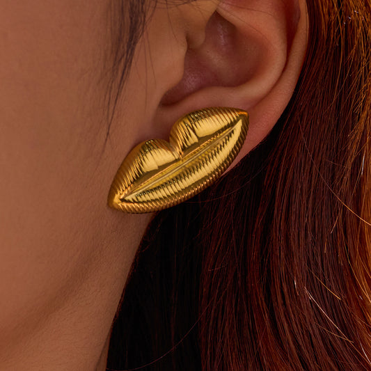 Retro Style Lip-Shaped Stainless Steel Earrings with Plating Finish for Women