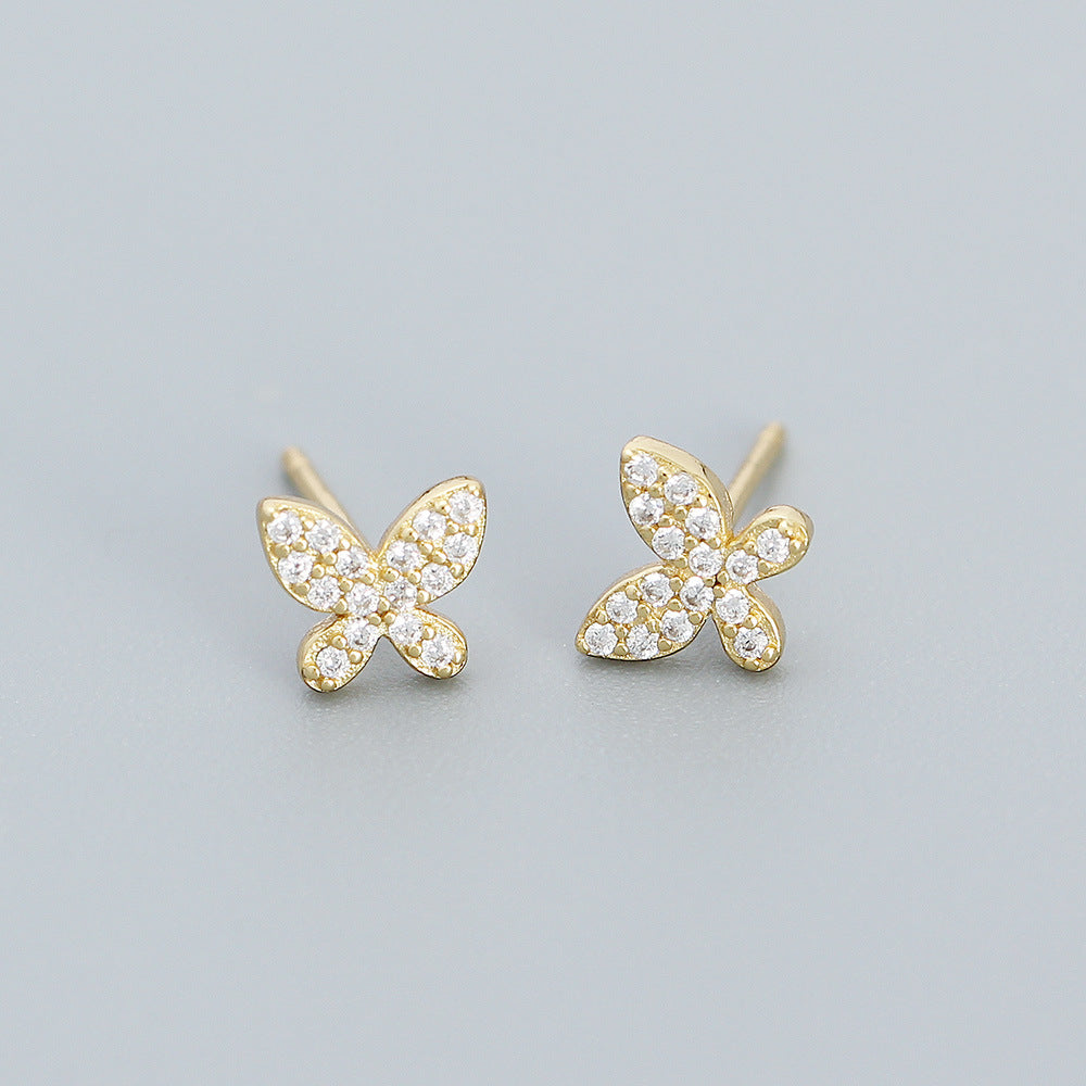 Orecchini a perno a forma di farfalla da donna in argento sterling con zirconi cubici colorati