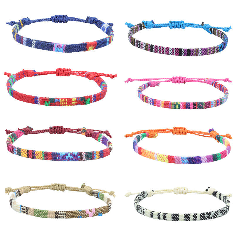 Bohemian Rainbow Braided Cotton Linen Anklet Unisex Adjustable Foot Jewelry