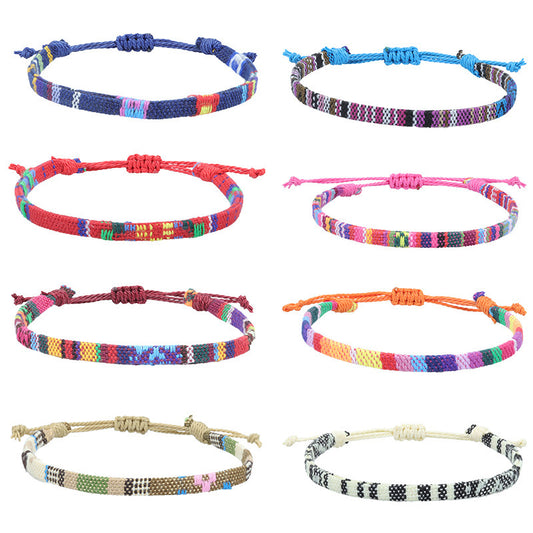 Bohemian Rainbow Braided Cotton Linen Anklet Unisex Adjustable Foot Jewelry