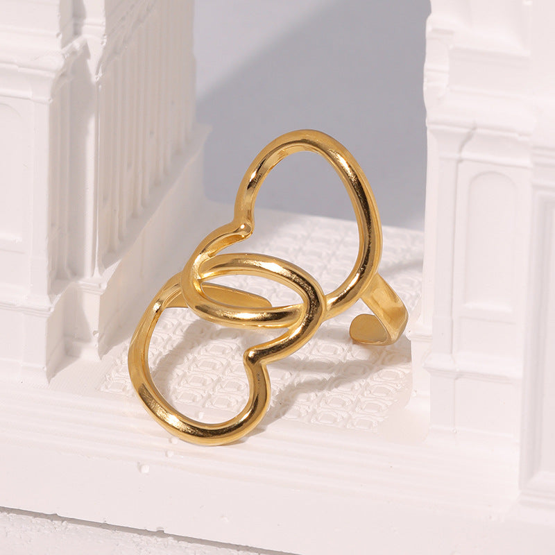 Anello da donna minimalista a cuore aperto in acciaio inossidabile placcato oro 18K