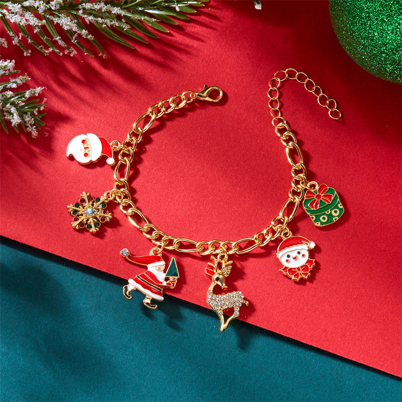 Pulsera de Copo de Nieve y Perlas en Tonos Caramelo Temática Navideña con Base de Aleación, Joyería Artesanal Unisex para las Fiestas