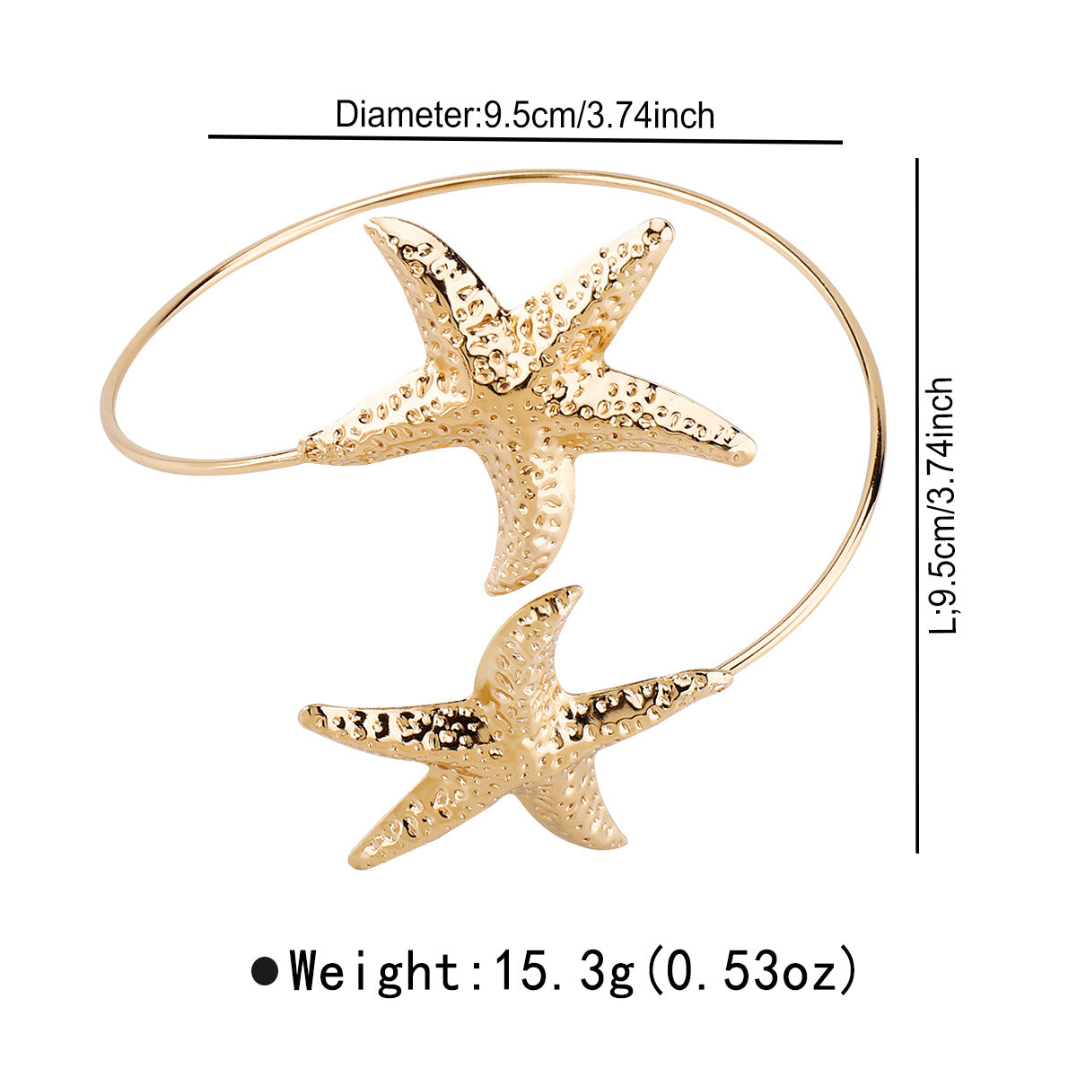 Elegante pulsera tipo brazalete de hierro con forma de estrella de mar, acabado chapado, ideal para vacaciones y estilos con temática oceánica.