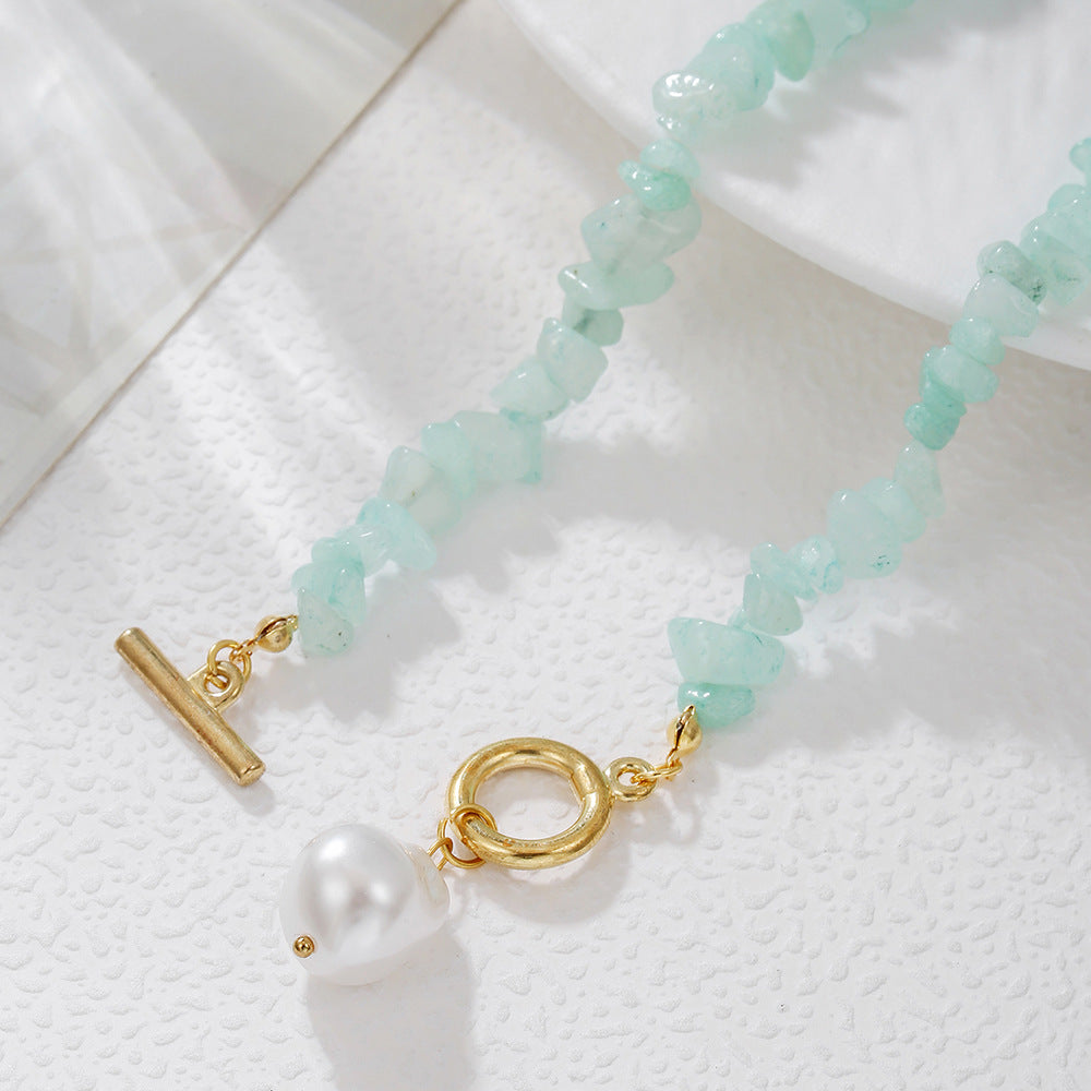 Bohemian Geometric Stone Necklace with Imitation Pearl Pendant Cable Chain Unisex