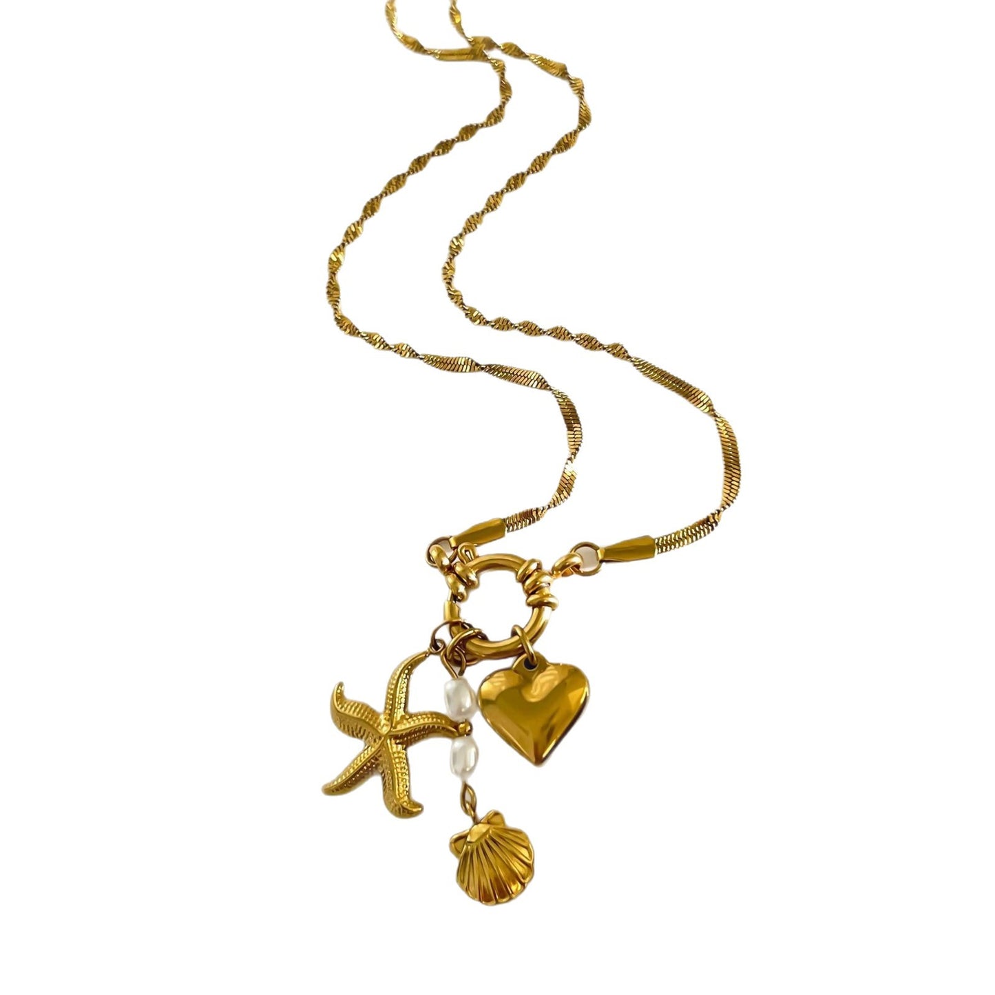Casual Heart Shape Titanium Steel 18K Gold Plated PVD Charm Bar Necklace for Unisex