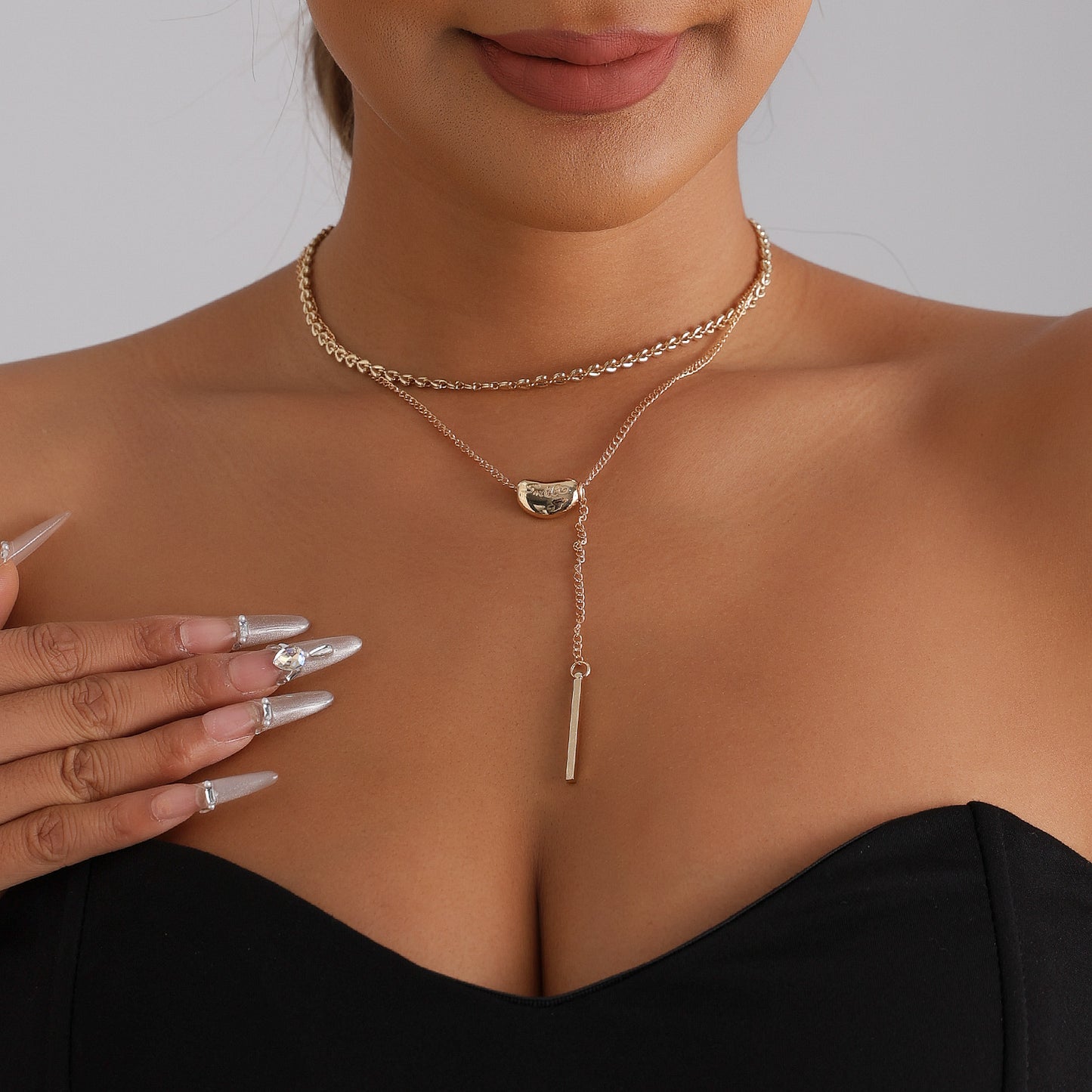 Vintage Geometric Heart Smile Letter Alloy Pendant Necklace for Women