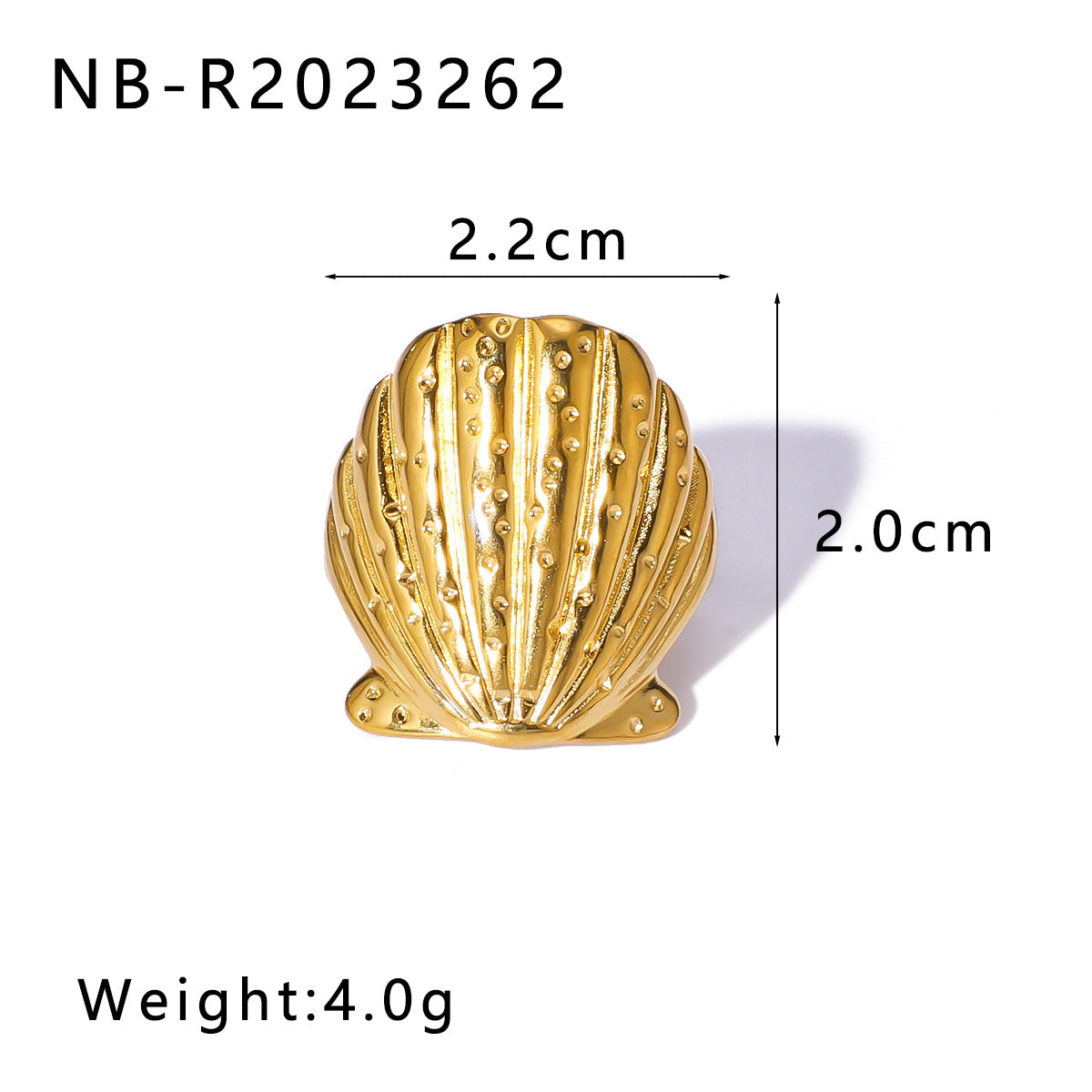 Minimalist Star-Shaped Geometric Stainless Steel Ring with 18K Gold Plating and Shell-Inspired Texture for Women